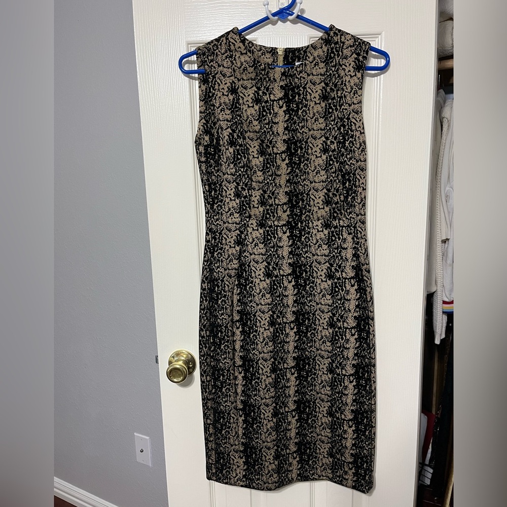 Calvin Klein Black and Tan Midi Dress